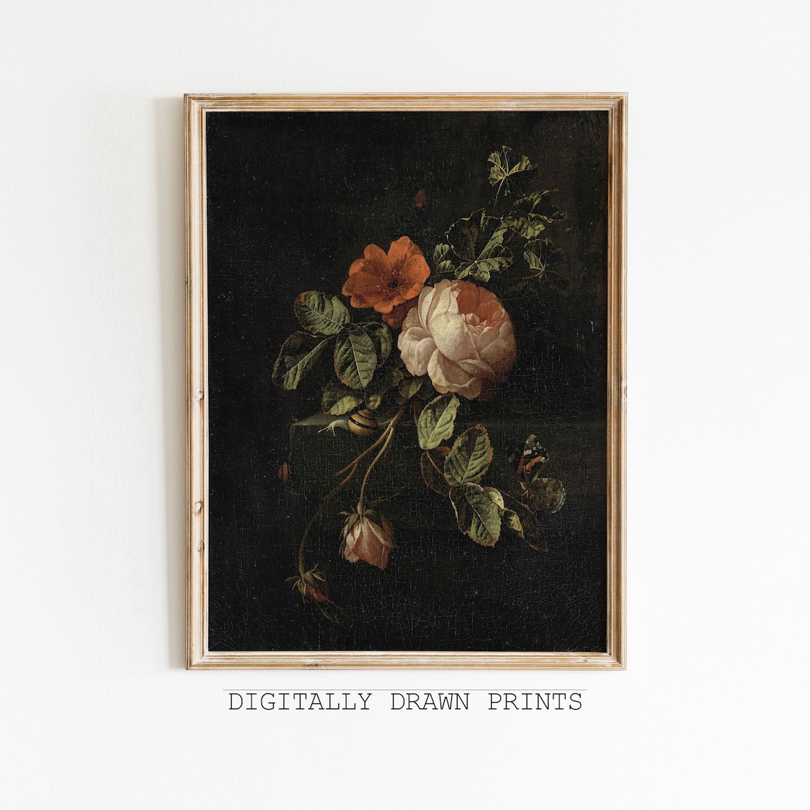 Vintage Moody Dark Floral Still Life Art Print