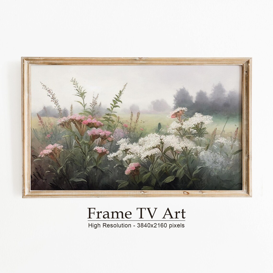 Spring Pink Wildflower Field, Vintage Art Print