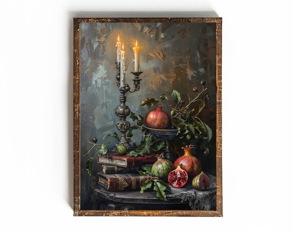 Dark Academia Wall Art Kitchen Wall Art Dark Cottagecore Kitchen Decor Fruit Painting Print Wall Art Pomegranate Oil Painting Print Fig Art