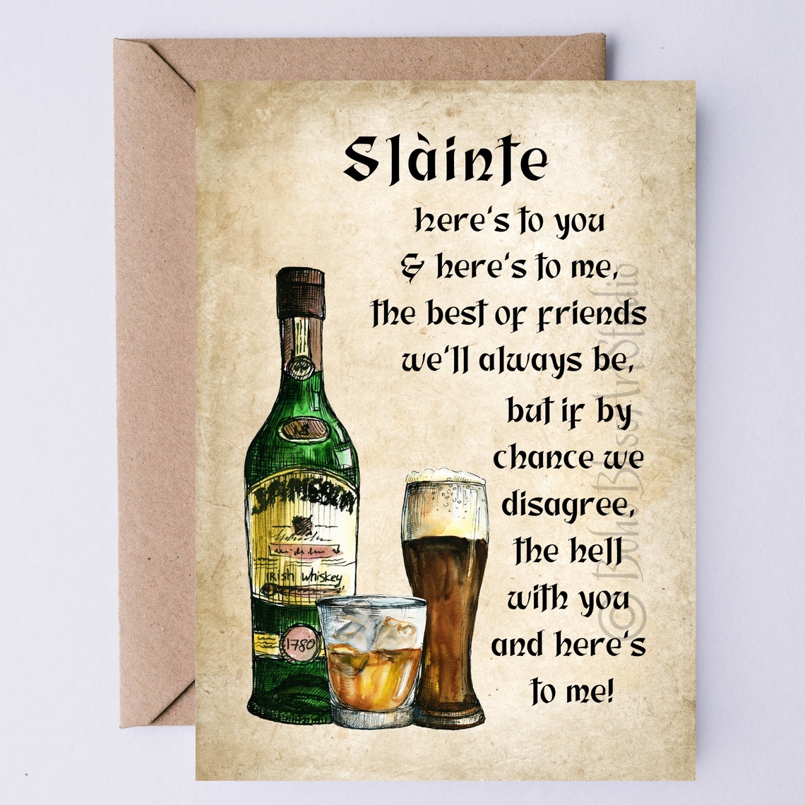 Slainte Irish Toast Whiskey Beer Friendship Funny Greeting Card