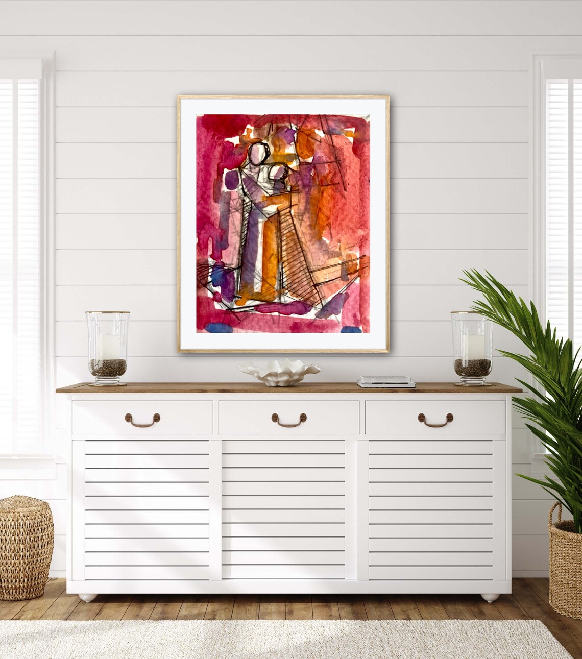 The Embrace Abstract Watercolor Warm Red Orange Couple Art Poster - Image 4