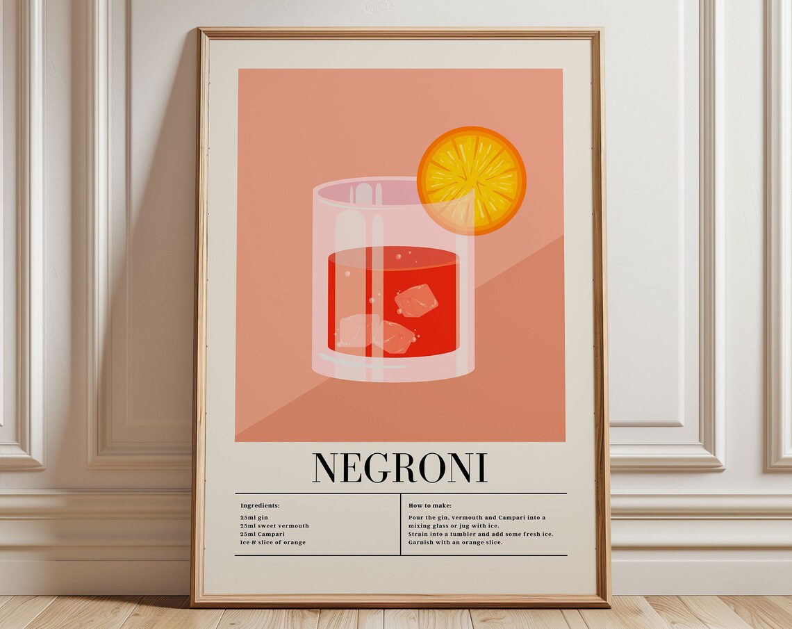 Negroni Cocktail Recipe Poster