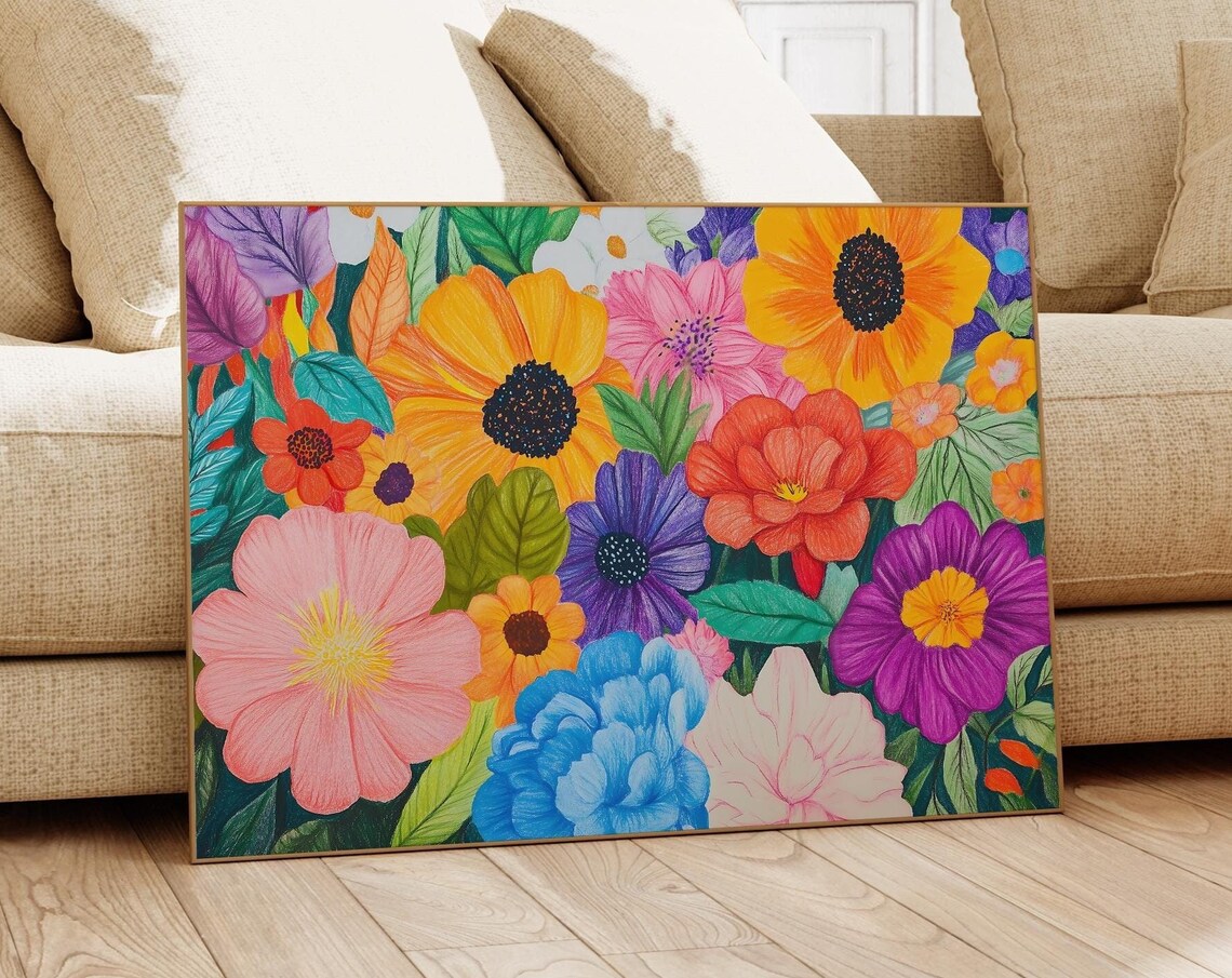 Maximalist Floral Drawing, Bohemian Modern Art Print - Image 4