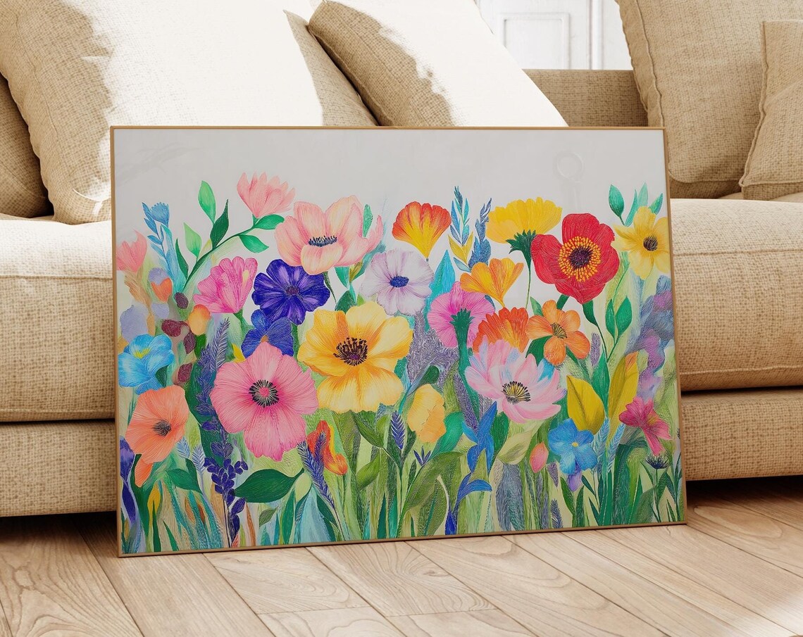 Colorful Wildflower Meadow Soft Pastel Landscape Floral Poster - Image 3