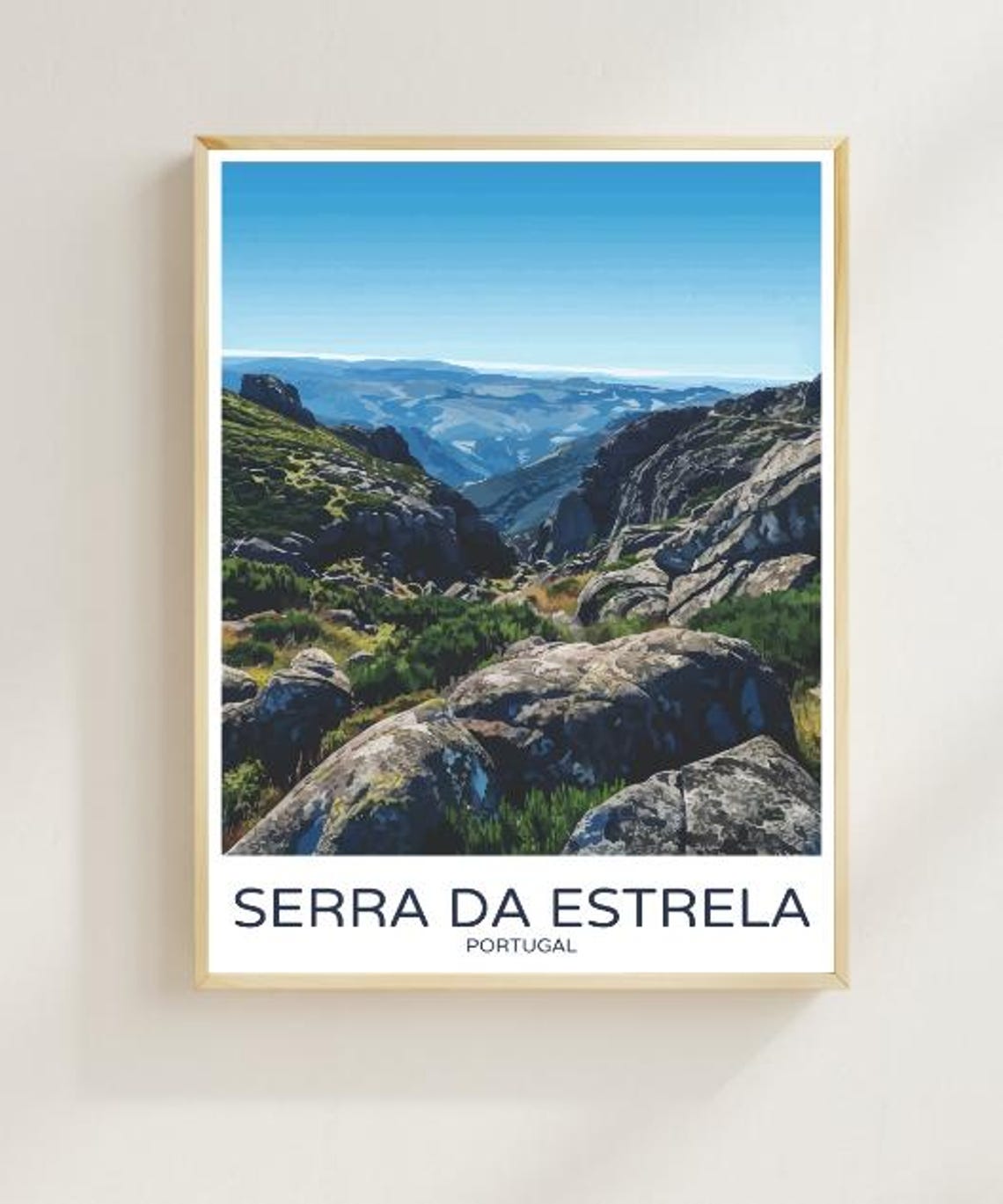 Serra da Estrela Portugal Travel Poster Rugged Rocky Mountain Valley