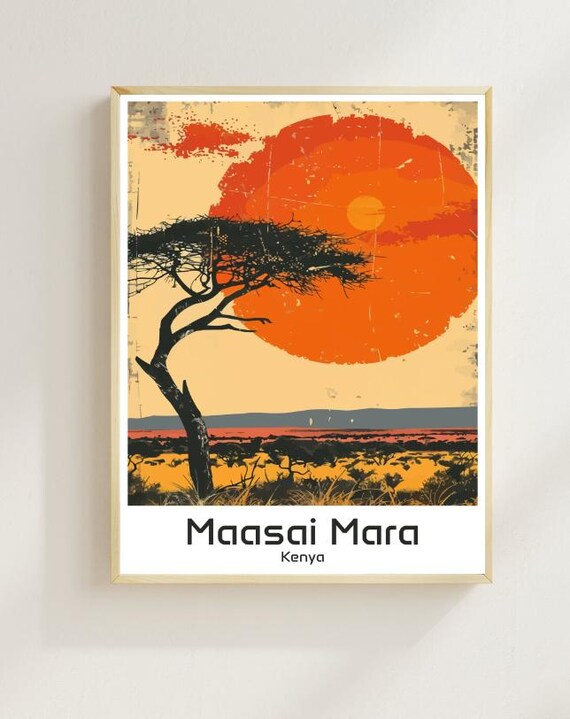 Maasai Mara Travel Poster Stunning African Savanna Wall Art Wildlife Safari Print Nature Landscape Decor Kenya Adventure Artwork