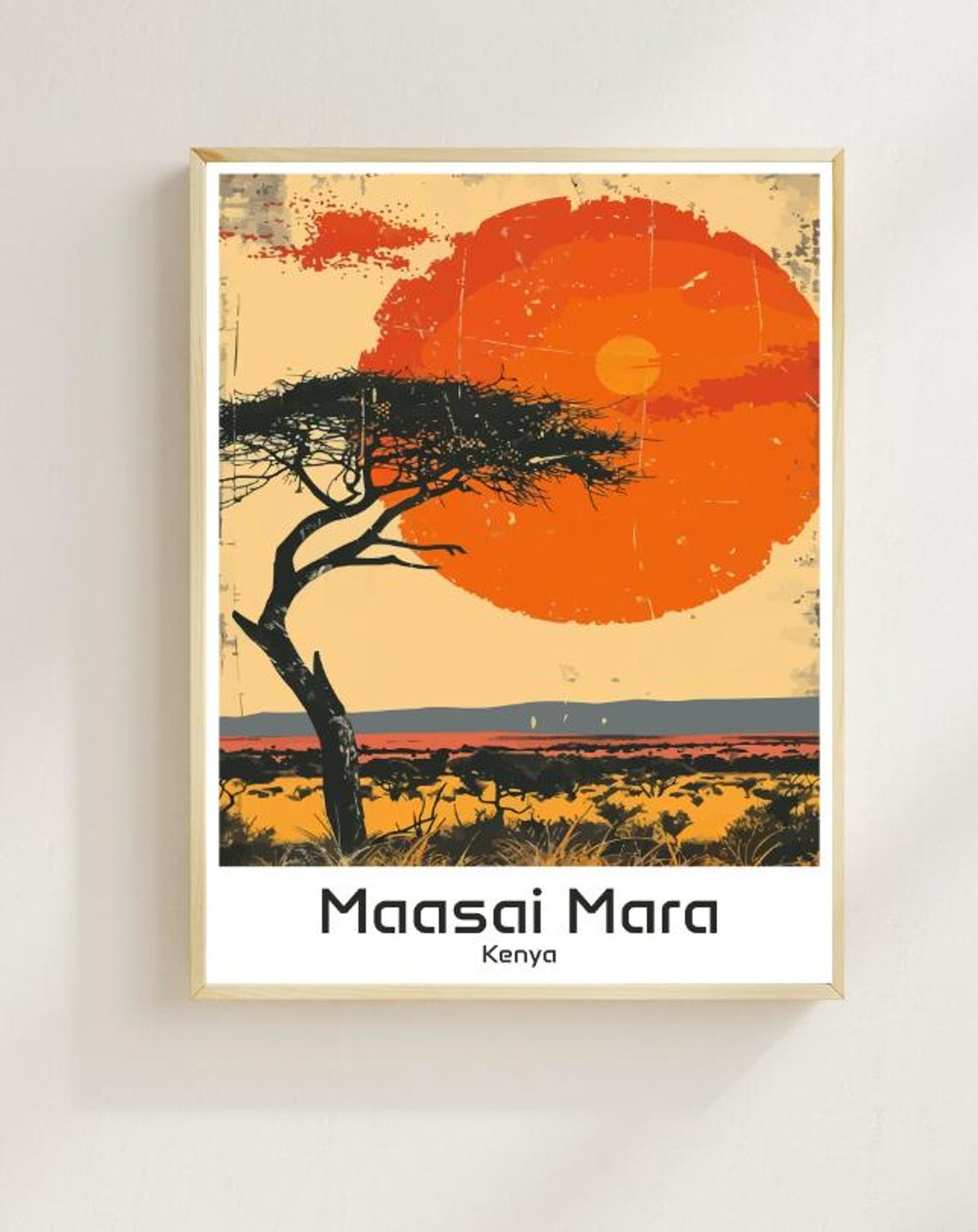 Maasai Mara Kenya Acacia Sunset Savanna Vintage Safari Poster
