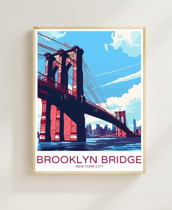 Brooklyn Bridge New York City Red Towers And Skyline Travel Poster