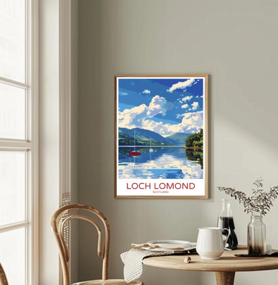 Loch Lomond Scotland Sailboats Mirror Lake Blue Sky Travel Poster - Image 2