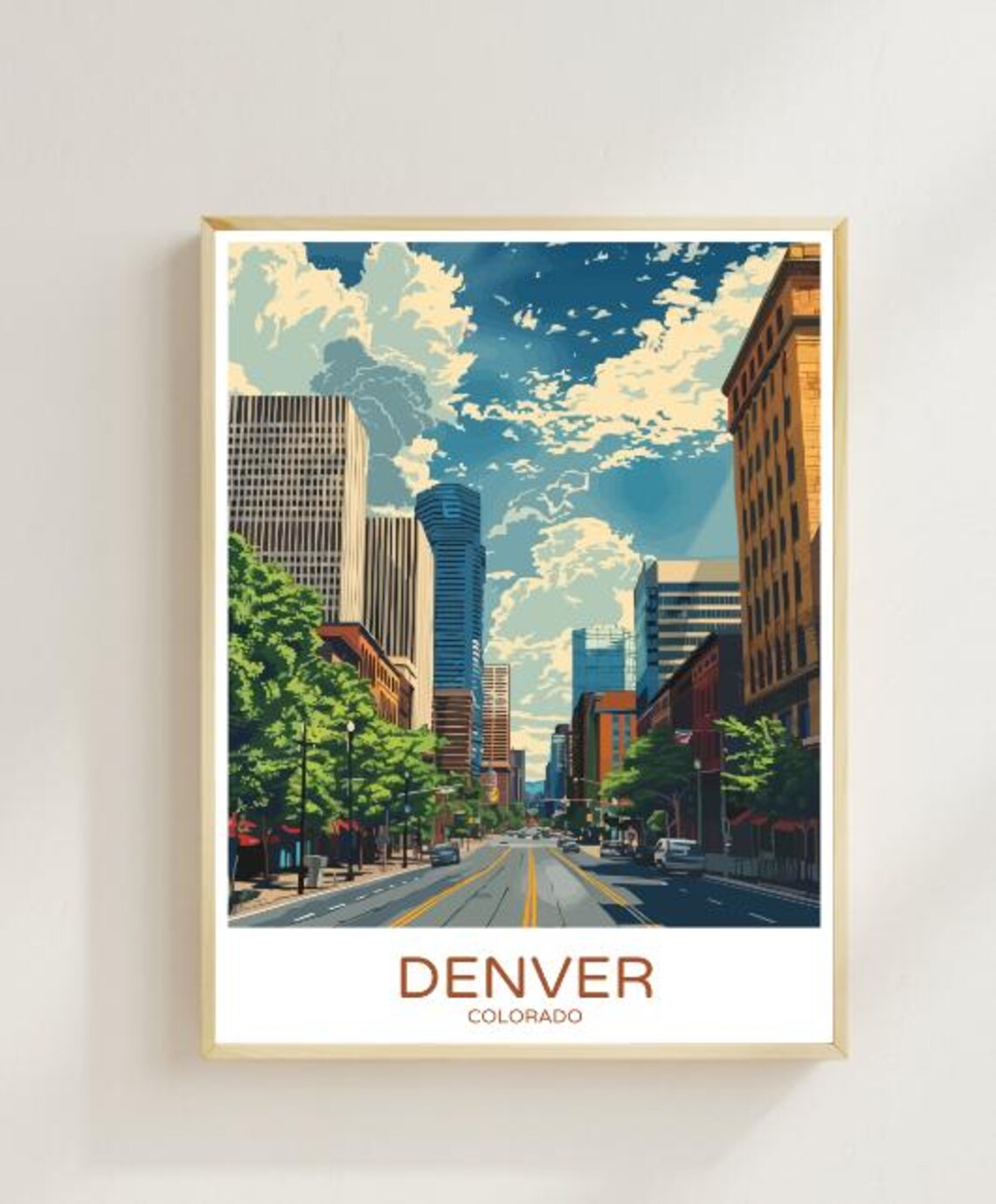 Denver Colorado Travel Poster Vibrant Cityscape Rocky Mountains Wall Art Colorado Skyline Urban Nature Print Travel Gift Home Decor