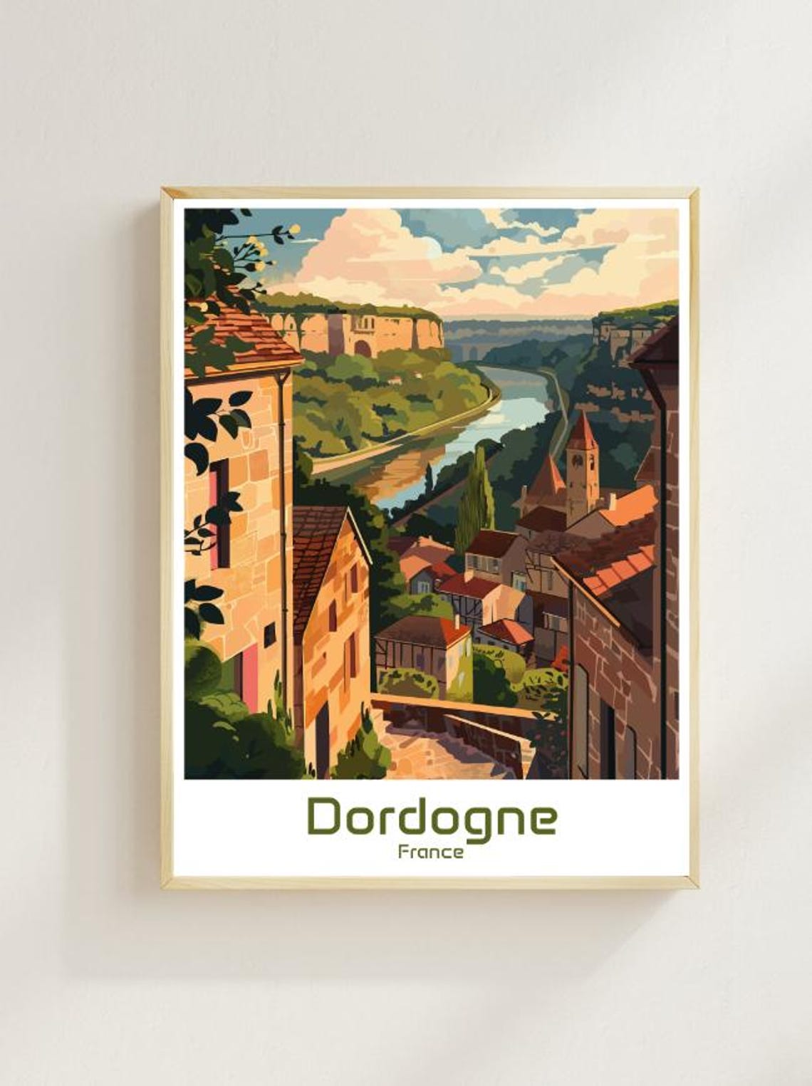Dordogne France Travel Poster Scenic Countryside Wall Art Vineyard Landscape Print French Village Decor Europe Travel Artwork