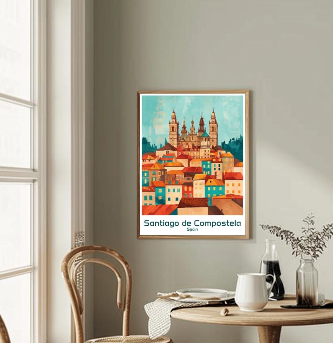 Santiago de Compostela Spain Cathedral City Skyline Travel Poster - Image 2