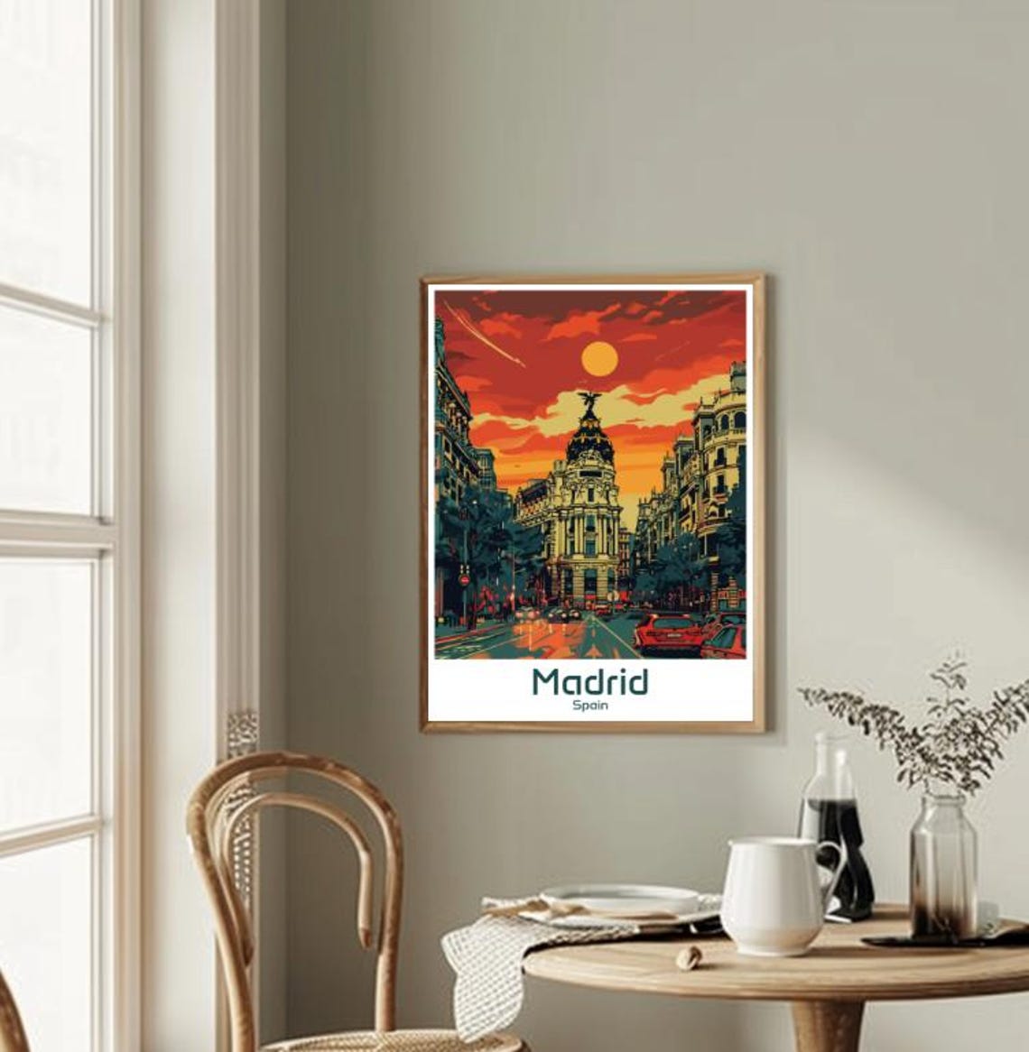 Madrid Metropolis Building At Sunset Spain Vintage Travel Poster - Image 2