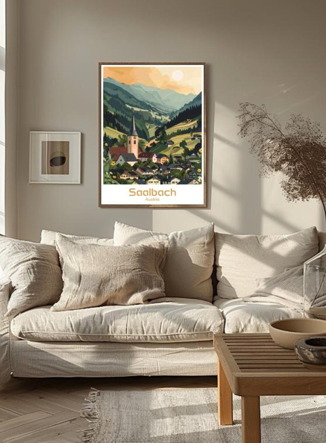 Saalbach Austria Alpine Village Church Mountain Travel Poster - Image 3