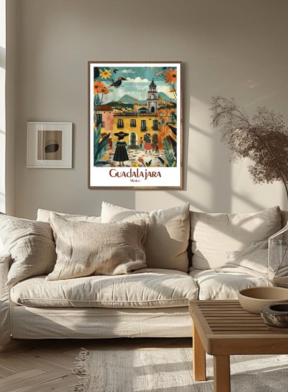 Guadalajara Mexico Colorful Folk Art Town Square Scene Poster - Image 3