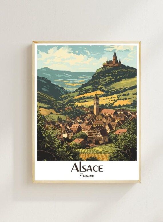 Alsace France Vineyard Village Hilltop Castle Vintage Travel Poster