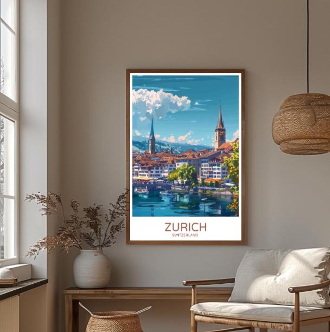 Zurich Switzerland Old Town River Skyline Vintage Travel Poster - Image 3