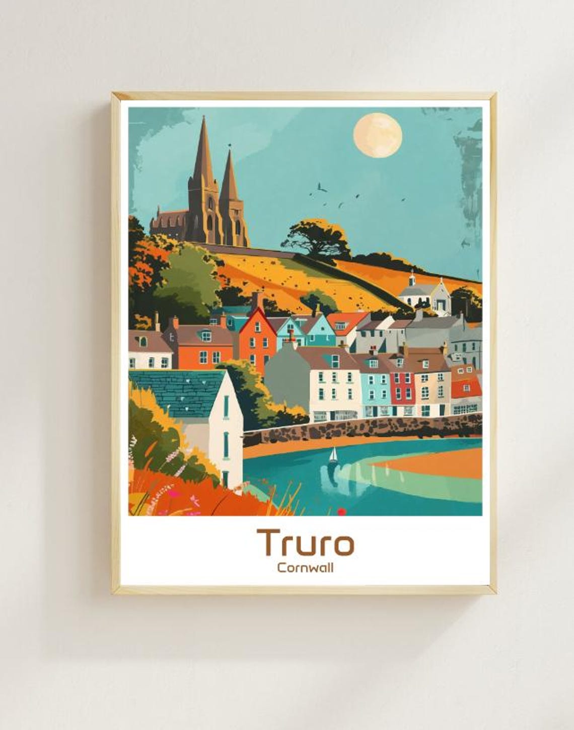 Truro Cornwall Scenic Cathedral Spires Harbor Town Travel Poster