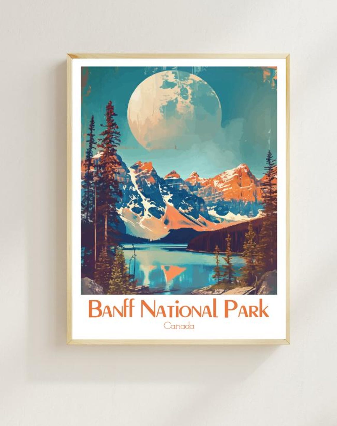 Banff National Park Moonlit Peaks Above a Still Lake Night Poster