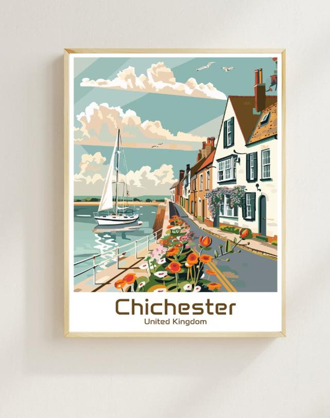 Chichester Harbor Sailboats Colorful England Travel Art Poster