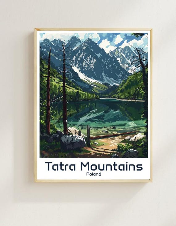 Tatra Mountains Poland Alpine Lake Peaks Illustration Poster