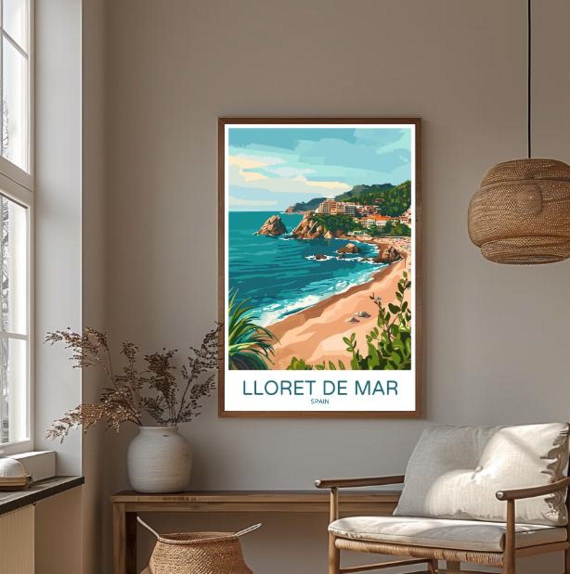 Lloret De Mar Spain Travel Poster Costa Brava Sandy Beach Cove Art - Image 3