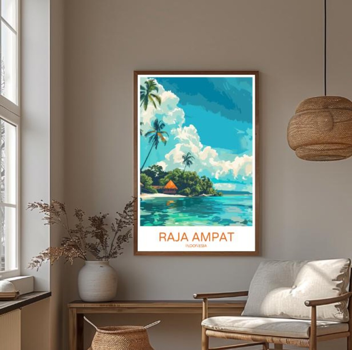 Raja Ampat Indonesia Tropical Island Palms Turquoise Sea Travel Poster - Image 3