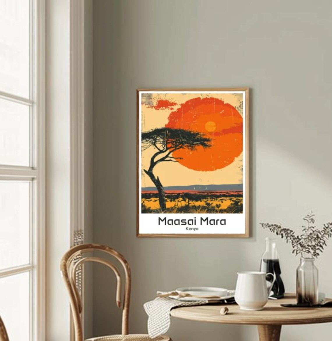 Maasai Mara Kenya Acacia Sunset Savanna Vintage Safari Poster - Image 2