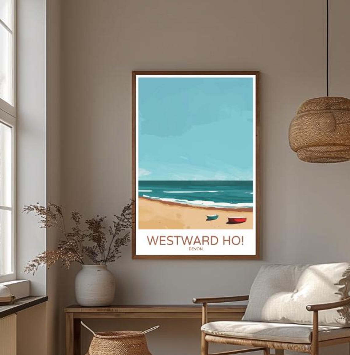 Westward Ho Devon Sandy Beach With Colorful Boats Travel Poster - Image 3