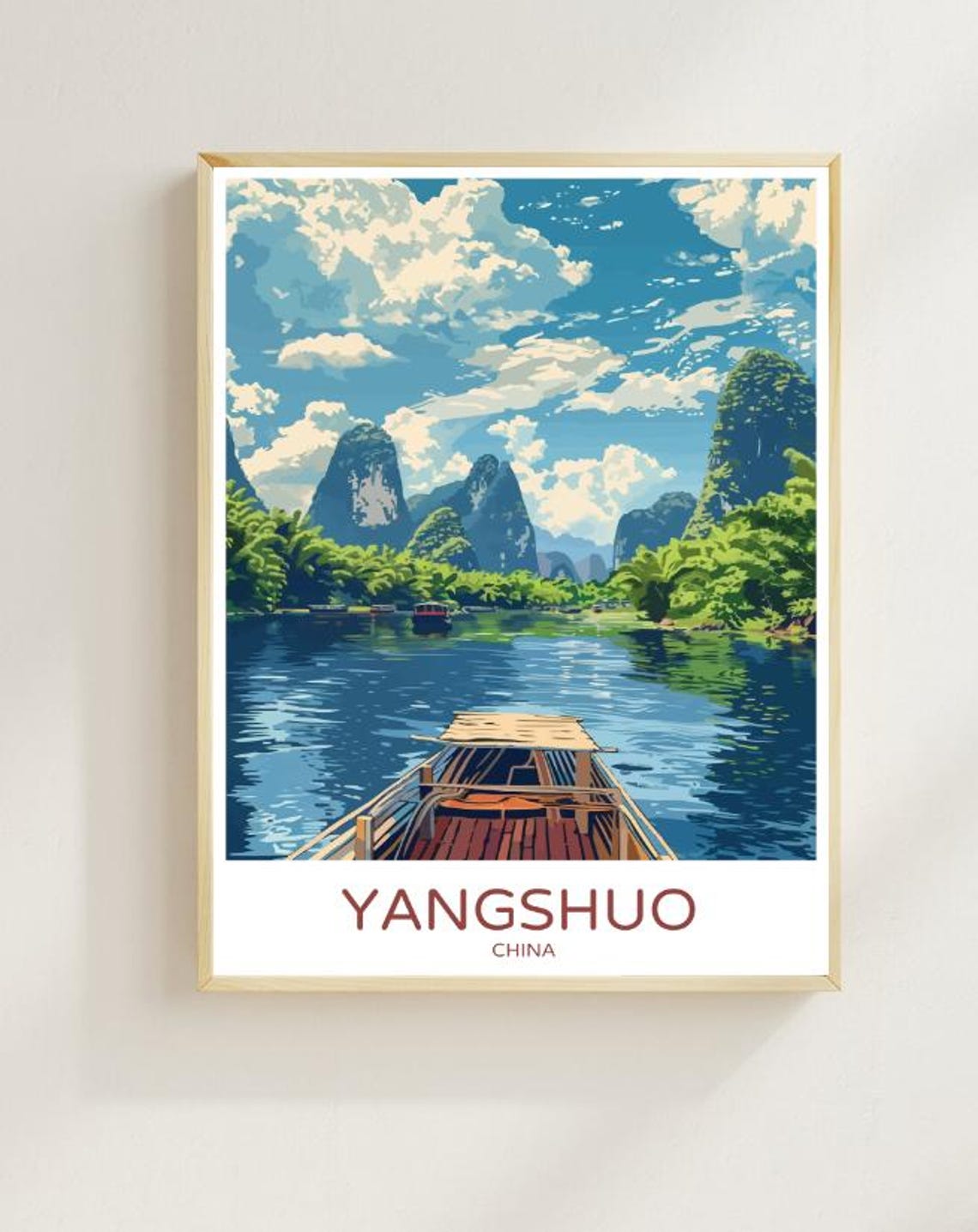 Yangshuo China Karst Mountains River Vintage Travel Poster Art