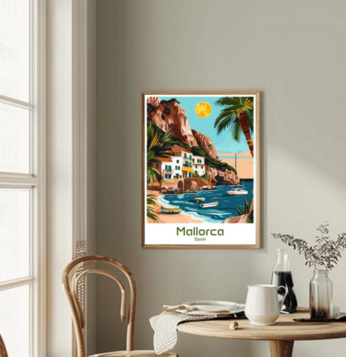 Mallorca Spain Mediterranean Cliffside Village Vintage Travel Poster - Image 2