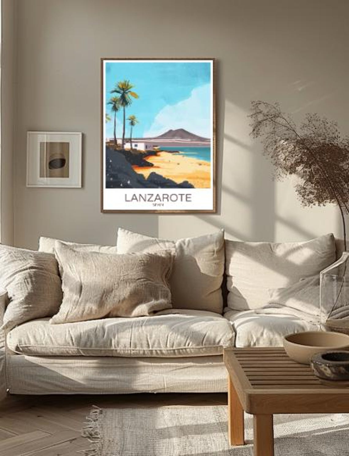 Lanzarote Spain Volcanic Beach Palm Trees Vintage Travel Poster - Image 2