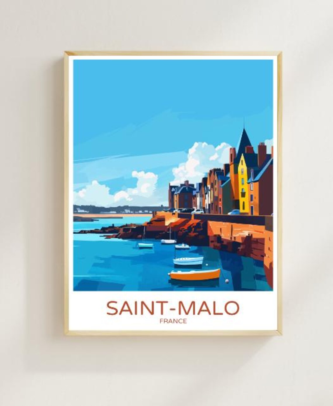 Saint Malo France Travel Poster Historic Coastal Town Wall Art French Citadel Print Brittany Seaside Decor
