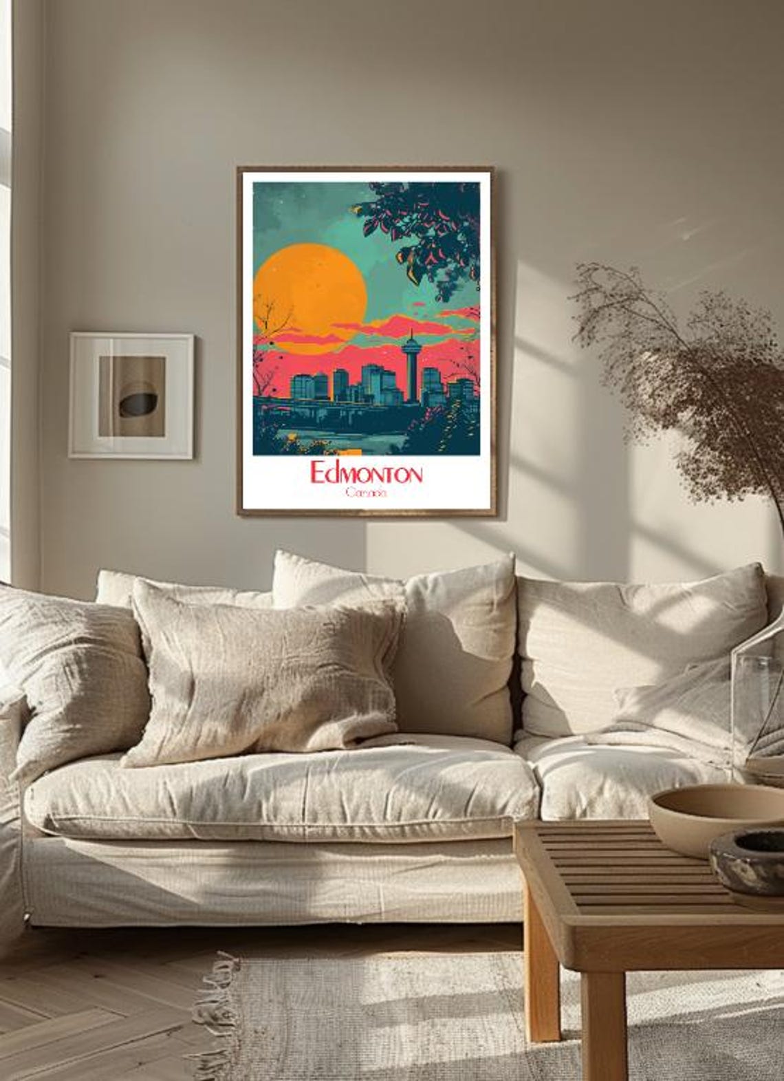 Edmonton Canada Skyline Sunset River Valley Night Travel Poster - Image 3