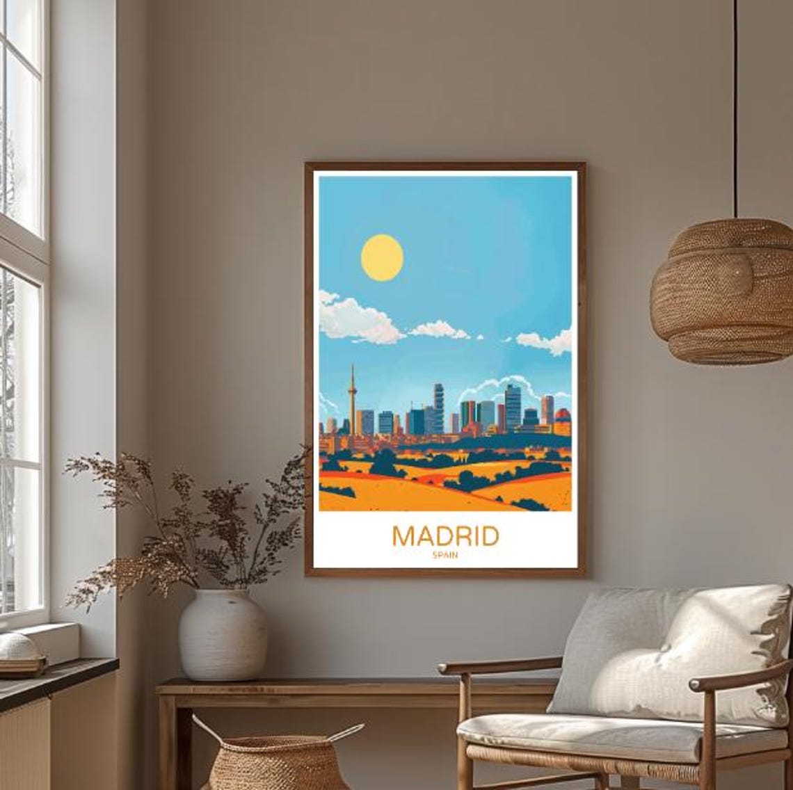 Madrid Spain Skyline Travel Poster With Golden Sun And Fields View - Image 3