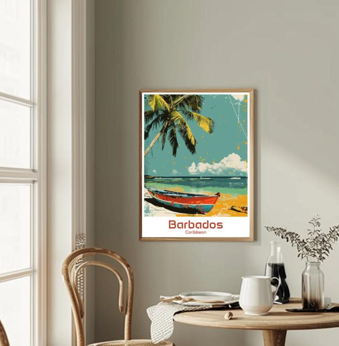 Barbados Caribbean Beach Boat Palm Tree Vintage Travel Poster - Image 2