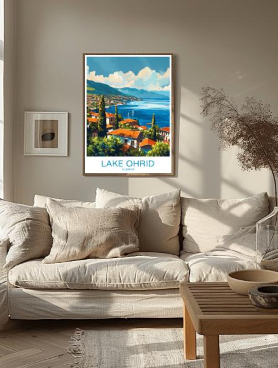 Lake Ohrid Albania Travel Poster Lakeside Village Mountain View Decor - Image 2