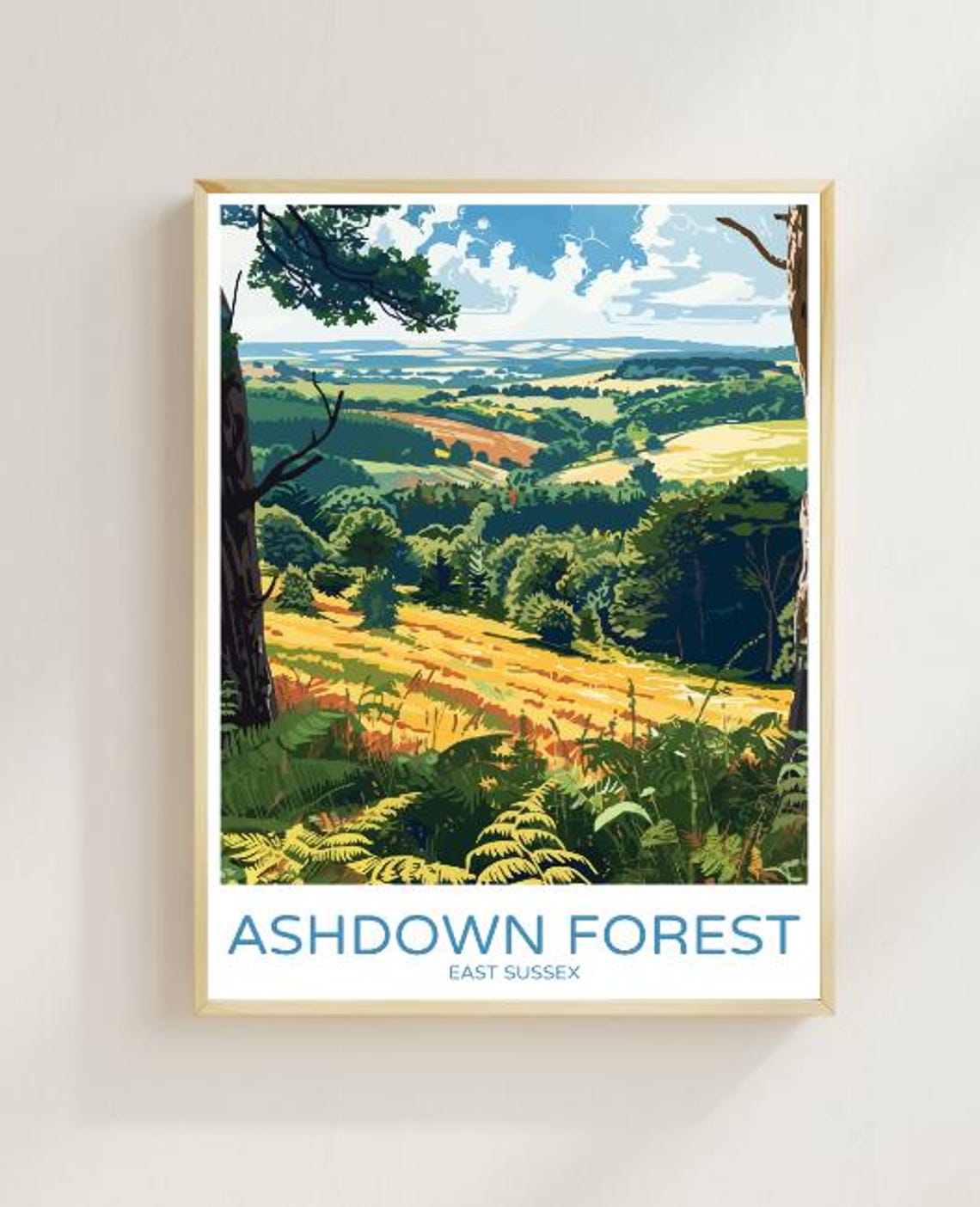 Ashdown Forest East Sussex Rolling Woodland Hills Travel Poster