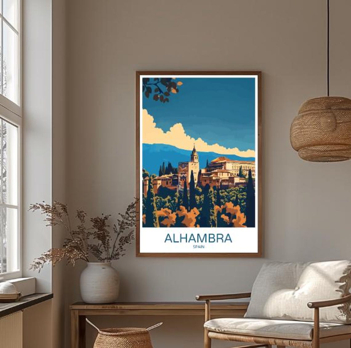 Alhambra Spain Travel Poster Moorish Palace Above Cypress Gardens - Image 3