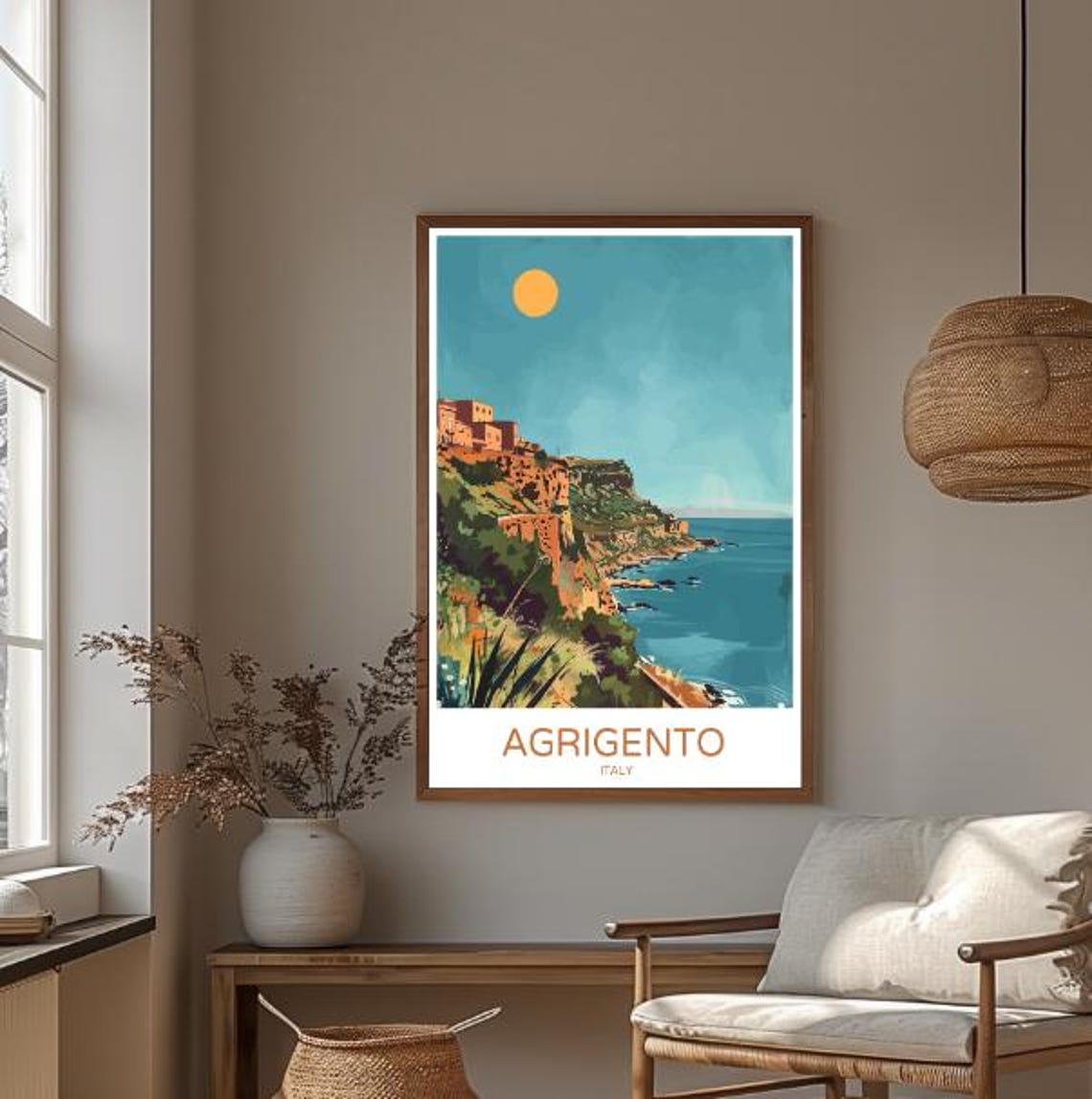 Agrigento Italy Travel Poster Coastal Cliffs Sicily Sea View Art - Image 3