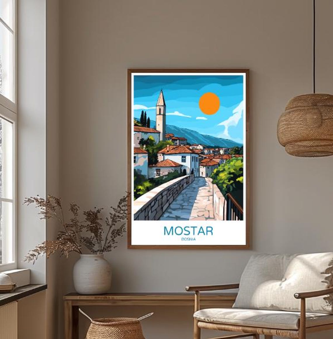 Mostar Bosnia Stari Most Bridge Old Town Balkan Travel Poster - Image 3
