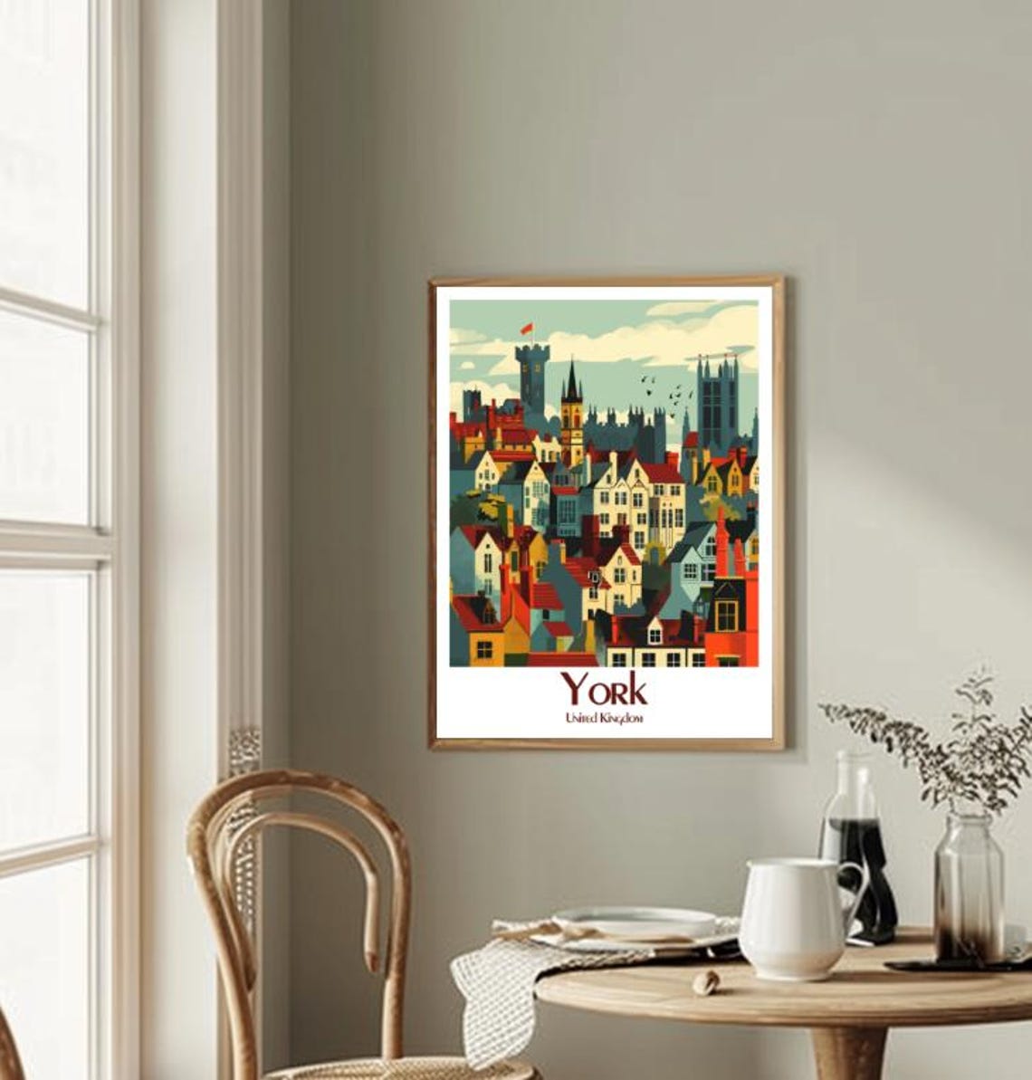 York Historic Rooftops Colorful Cityscape Travel Poster England - Image 2