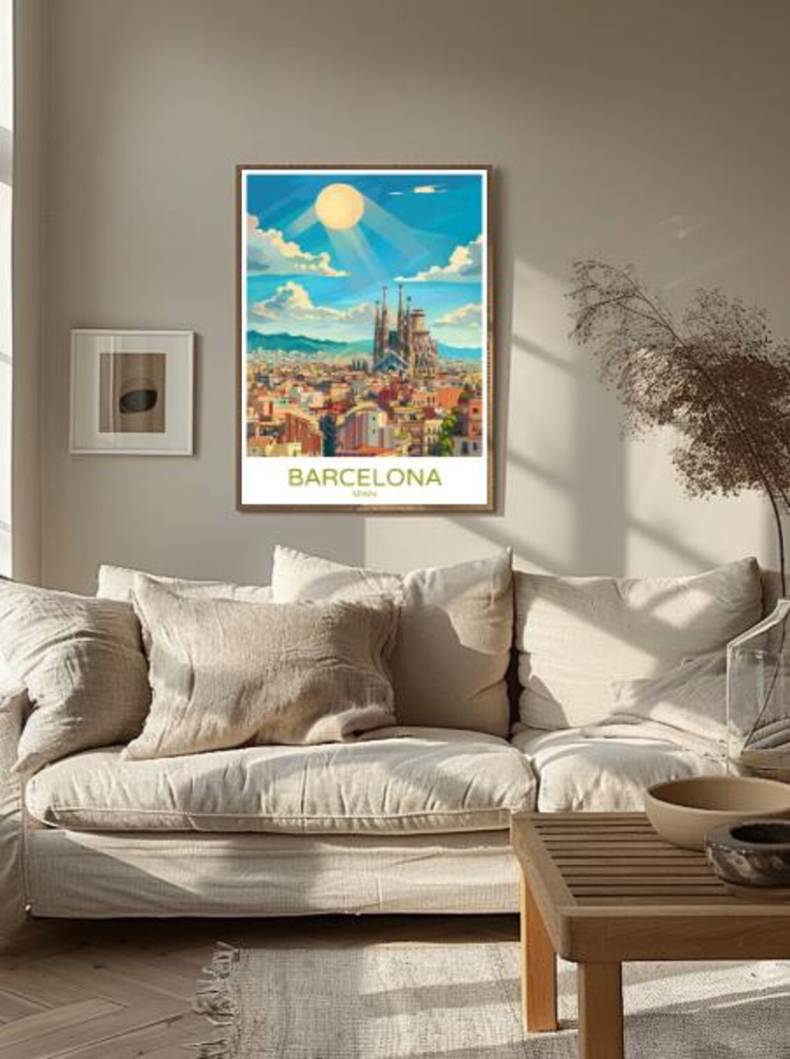 Barcelona Spain Sagrada Familia City Panorama Sun Retro Travel Poster - Image 2