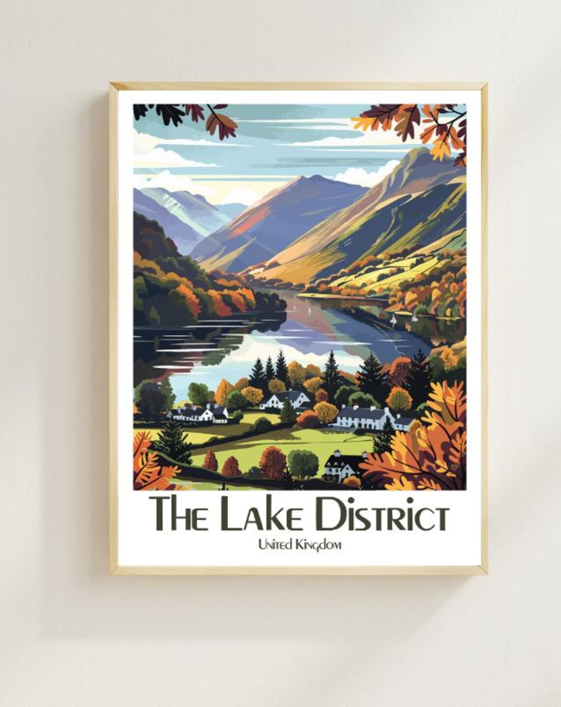 The Lake District Autumn Lake Vintage Travel Poster United Kingdom