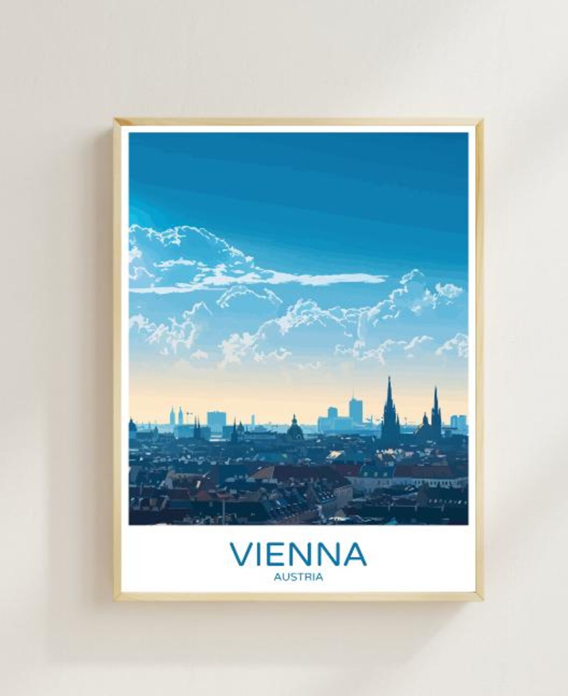 Vienna Austria Skyline Travel Poster With Cathedral Spires At Dawn