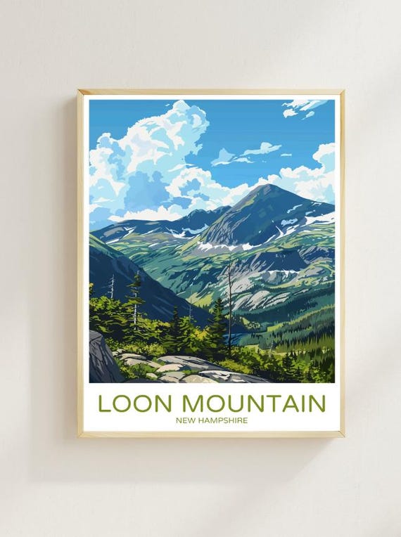 Loon Mountain Travel Poster Majestic New Hampshire Ski Resort Wall Art Nature Print Outdoor Decor Adventure Gift Scenic Landscape Usa
