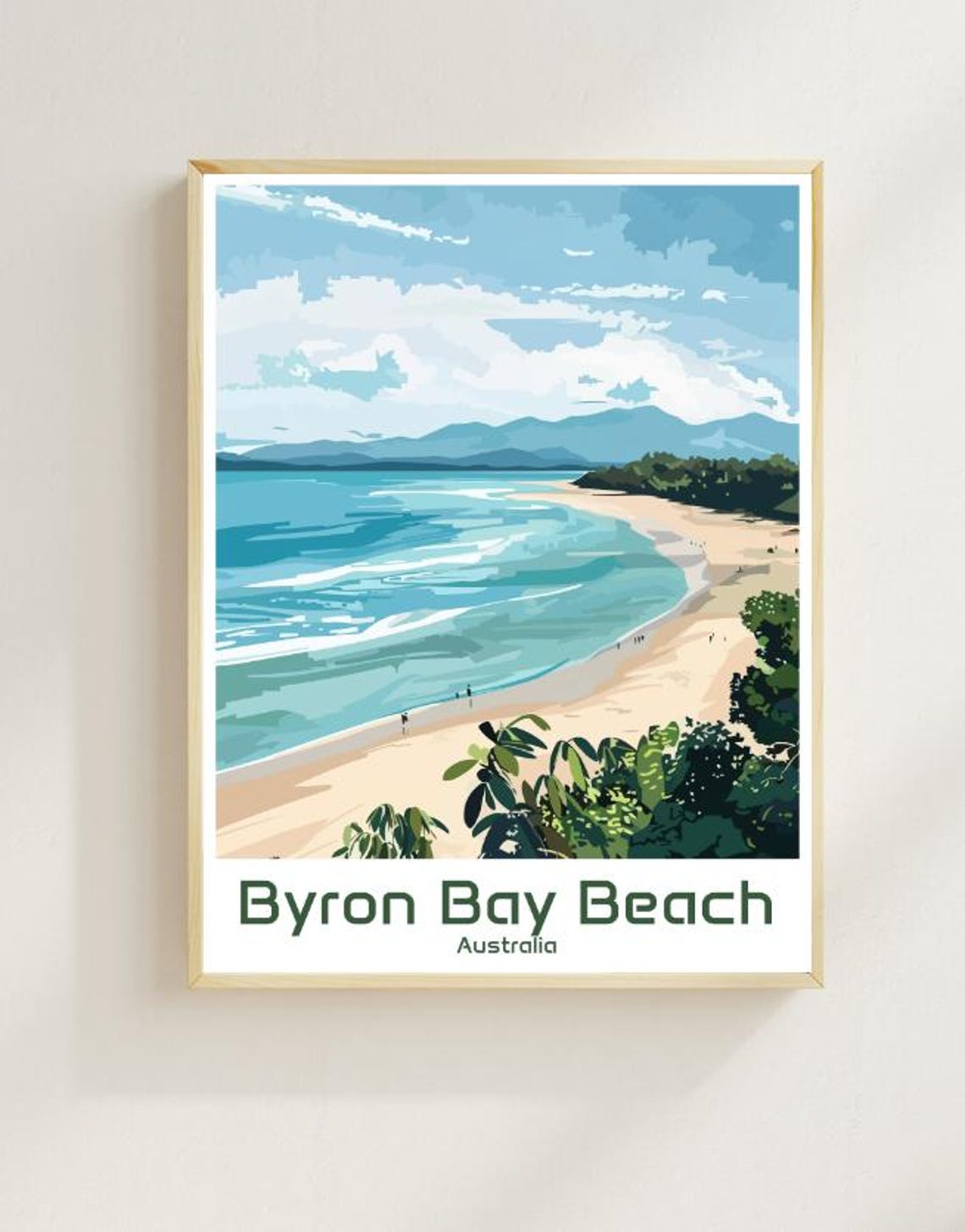 Byron Bay Beach Australia Crescent Shore Headland Vintage Poster