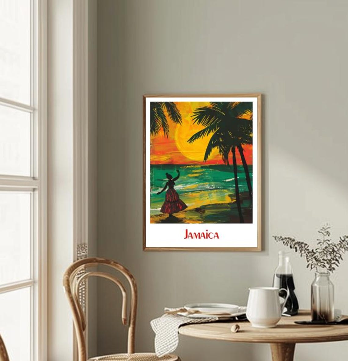 Jamaica Sunset Beach Dancer Silhouette Palm Trees Art Poster - Image 2