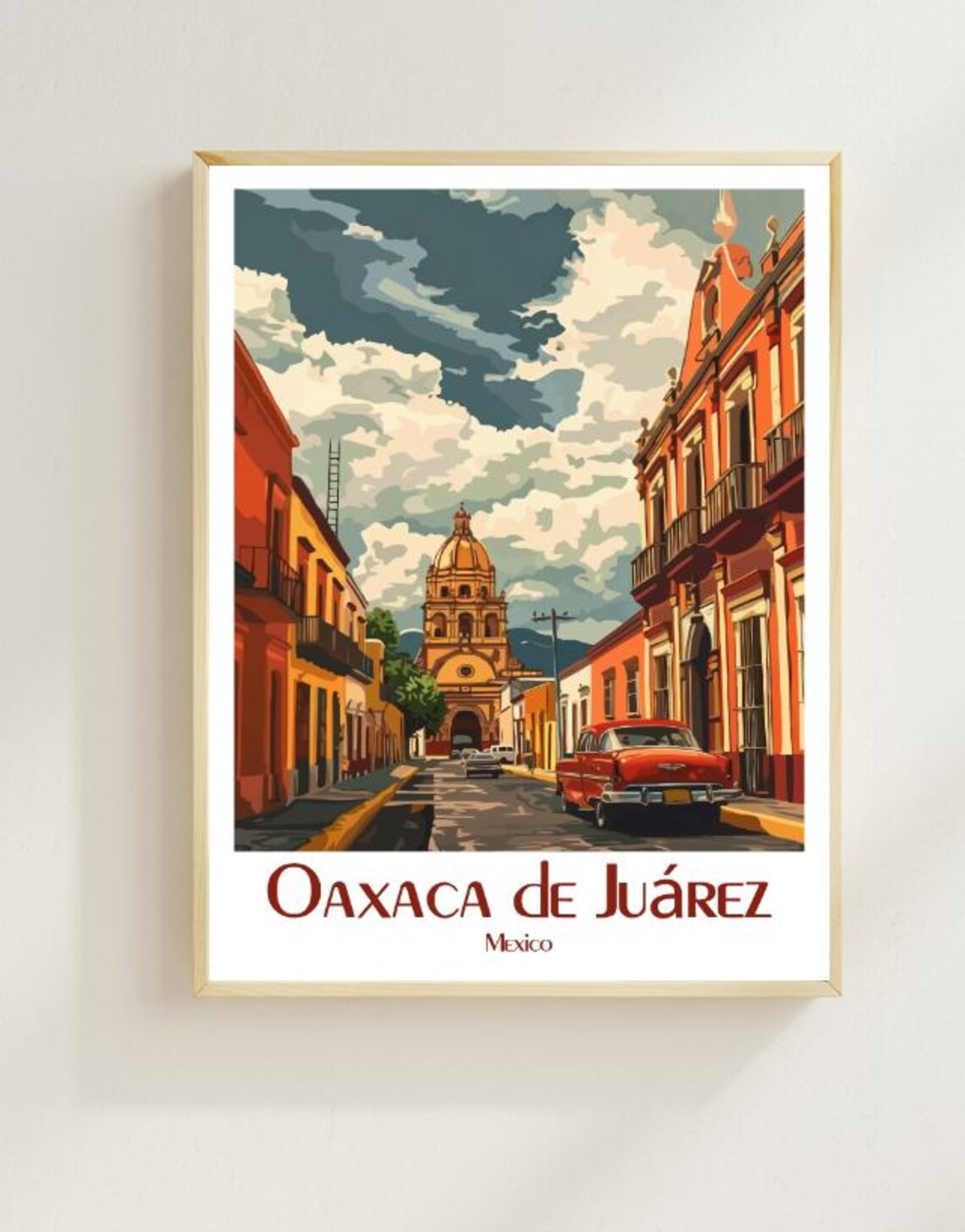 Oaxaca De Juarez Mexico Vintage Car Colonial Street Art Poster