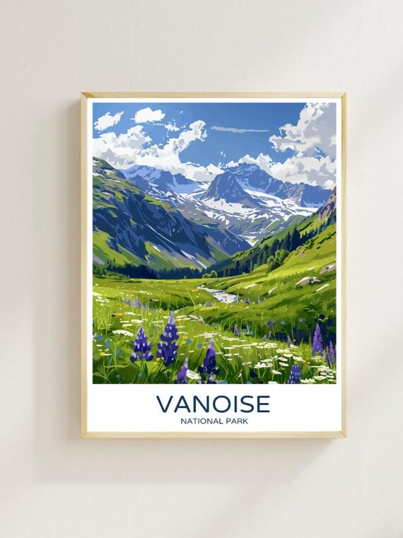 Vanoise National Park Wildflower Meadow Snowy Peaks Travel Poster